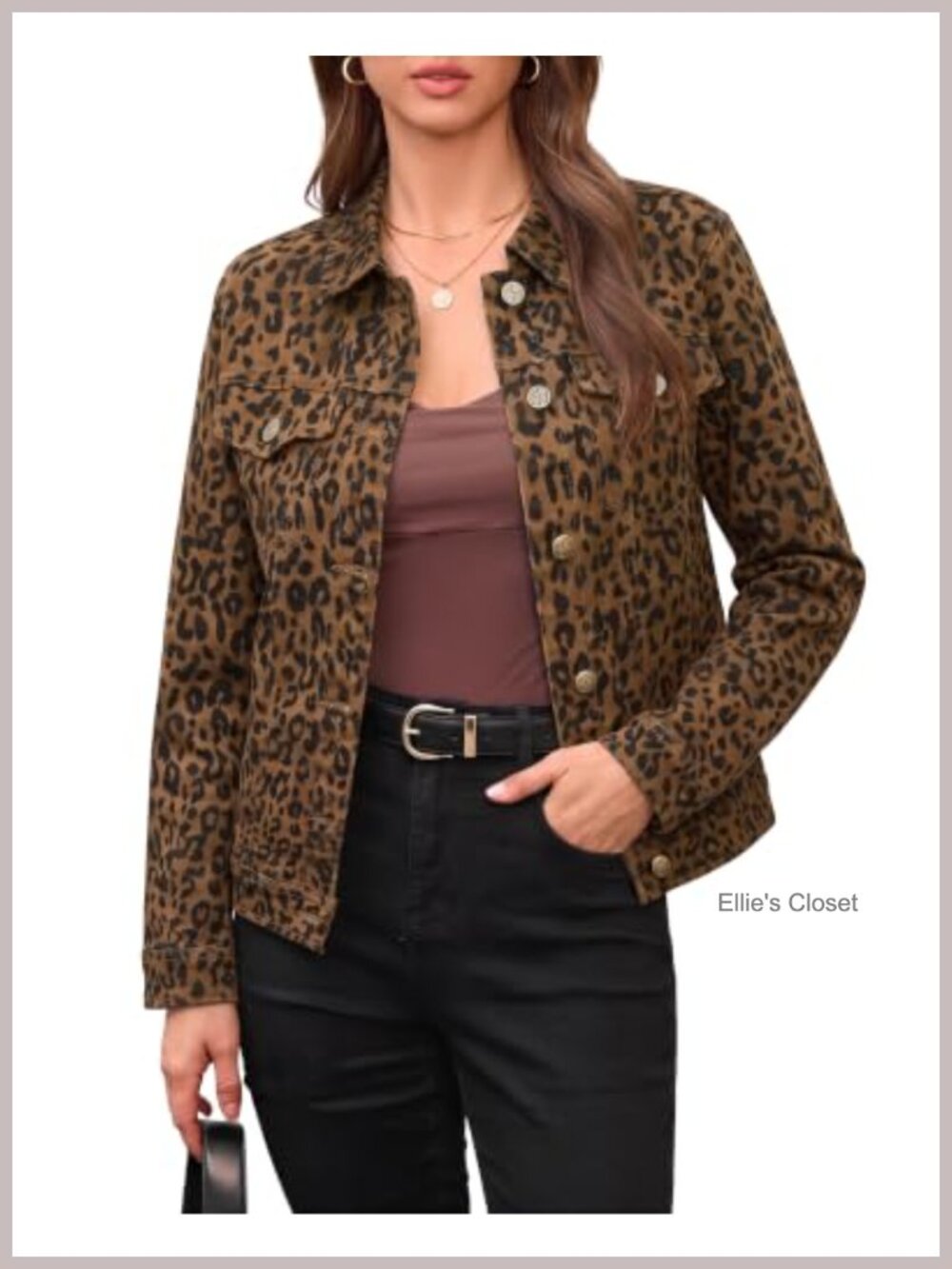 Leopard Print Denim Trucker Jacket Women Casual Stretch Jean Jacket